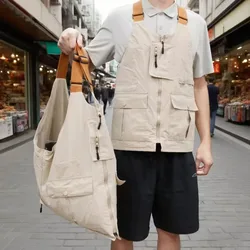 Handbag Tote Bag for Men Variable Single-shoulder Bag Multi-functional Dual-purpose Vest Multiple Pockets Camping Outdoors Fold