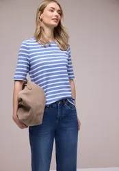 Kurzarm T-Shirt mit Streifenmuster female Blau