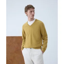 Jersey de hombre cuello pico liso algodón lino
