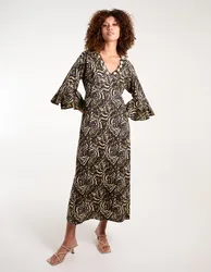 V Neck Shell Midi Dress - L / LIGHT BROWN - female