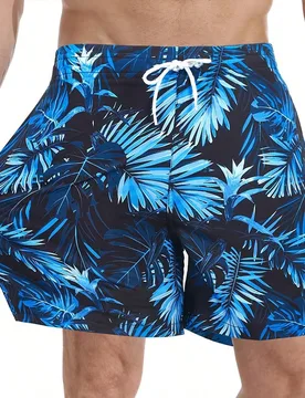 Pantalones cortos de playa casuales de hombre talla grande con estampado 3D de plantas, con forro de compresión, secado rápido, bañador, hawaiano - Shein - FashionsVida