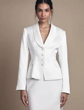 Women's Bridal Waisted Jacket With Satin Lapel in Ivory Size: 14 - Ivory - Size: 14 - Coast - FashionsVida