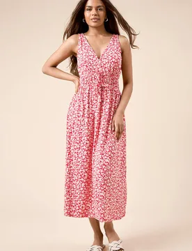 Women's Petite Red Ditsy Channel Waist Jersey Midi Dress Size: 6 - Red - Size: 6 - Dorothy perkins - FashionsVida
