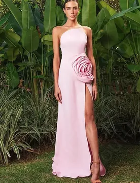 New Pink Long Prom Party Dress Strapless 3D Flowers Satin Silt Mermaid Formal Evening Runway Gown Birthday Robe De Soriee - Aliexpress - FashionsVida