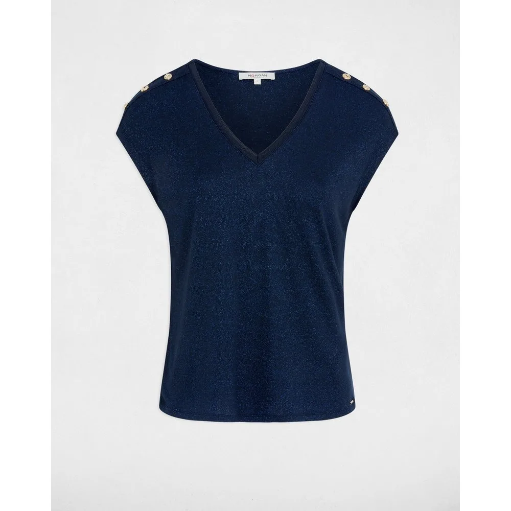 Camiseta de mujer cuello v con botones - Morgan - FashionsVida