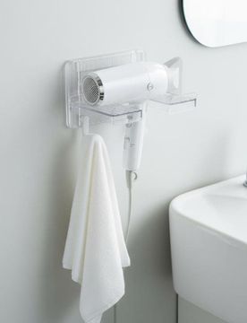 Supporto da bagno per asciugacapelli con ganci - bianco