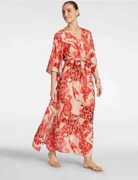 Vestido largo estampado largo maxi y ajuste holgado con drapeado en la cintura - Elena Miró - FashionsVida