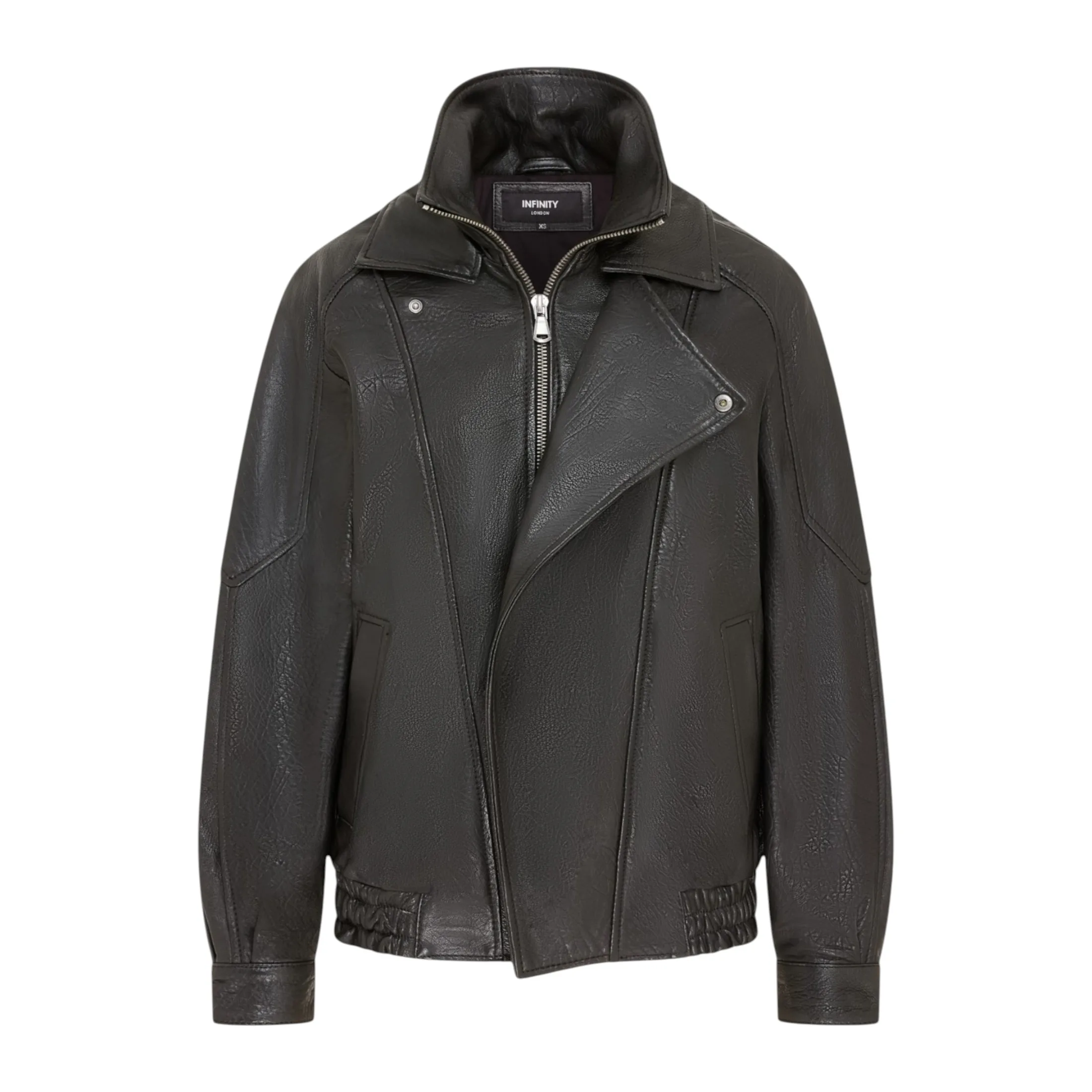 Womens Black Lamb Biker Blouson Oversized Jacket - Big Bomber - Size Large - Infinity Leather - FashionsVida