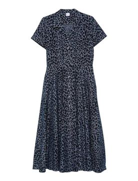 Abito midi in cotone con stampa leopardata