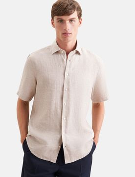 Shaped Leinenhemd Uni Beige 41