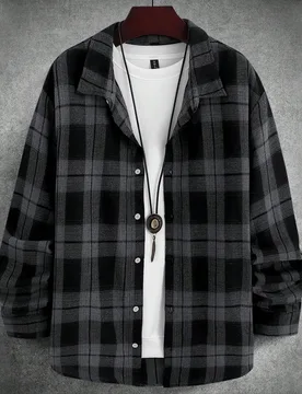 Camisa casual de moda simple para hombre de talla grande, otoño, manga larga - Shein - FashionsVida