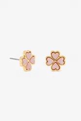 Women's Gold Plated & Pink Heart Clover Stud Earrings - Gold - Size: One Size