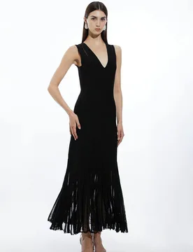 Women's Viscose Blend Sheer Skirt Maxi Knit Dress in Black Size: Medium - Black - Size: M - Karen millen - FashionsVida