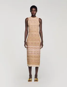 Vestido midi de punto fantasía brillante - sandro - FashionsVida
