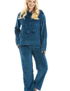 Women's Supersoft Hooded Pyjama Set in Jade Size: 14-16 - Jade - Size: 14-16 - Camille - FashionsVida