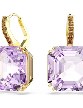 Orecchini pendenti Millenia, Taglio squadrato, Viola, Finitura oro 18K OS - Swarovski - FashionsVida
