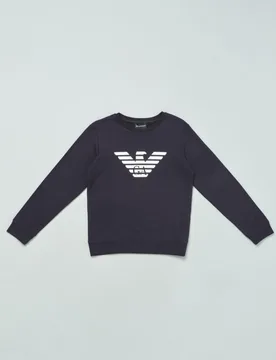 Felpa blu Junior in misto modal e cotone con maxi logo aquila bianca - Emporio armani - FashionsVida