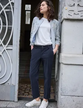 Street One Mid Waist Slim Leg Chino im Casual Fit female Blau