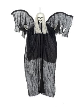 Gruseliger Skelettgeist mit Leuchtaugen Halloween-Hängedeko schwarz-weiss 110x67cm
