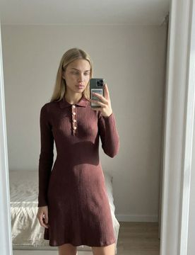 Mini vestito con colletto - bordeaux