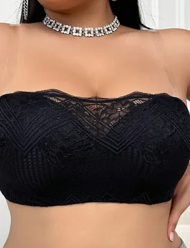 Sujetador escotado con aros y relleno push-up de encaje negro, tallas grandes - Shein - FashionsVida