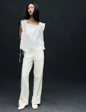 High Waisted Wide Leg Turn Up Jeans Ecru female - M&S - FashionsVida