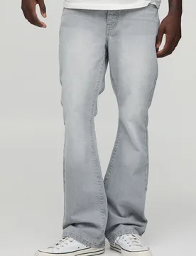 Mens Basic Flared Fit Jeans - Grey Cotton - Size 34 Short - boohooMAN - FashionsVida