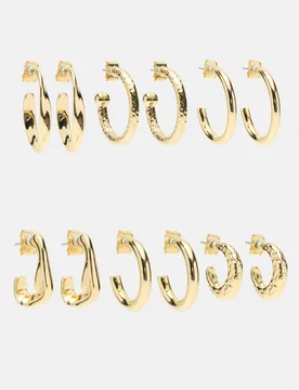 Pack Of 6 Textured Hoop Earrings (Size: ) - Pull&bear - FashionsVida