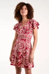 Women's Wrap Ruffle Mini Dress in Burgundy Size: 12 - Burgundy - Size: 12