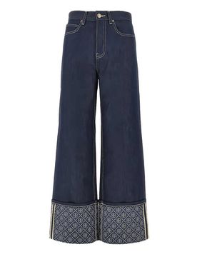 Jeans a gamba dritta con polsini a contrasto