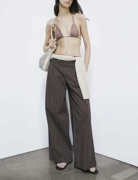 Pantaloni palazzo bordeaux in popeline stretch tinto filo a righe sottili - Patrizia pepe - FashionsVida