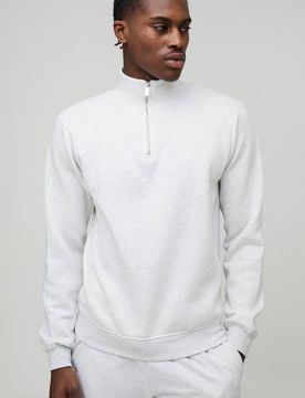Herren Basic Oversized Boxy Viertelreißverschluss Stehkragen Sweatshirt Grey Marl Größe Large