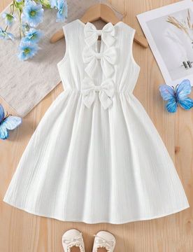 Vestido sin mangas con textura y detalle de lazo en la espalda para niñas, minimalista y elegante