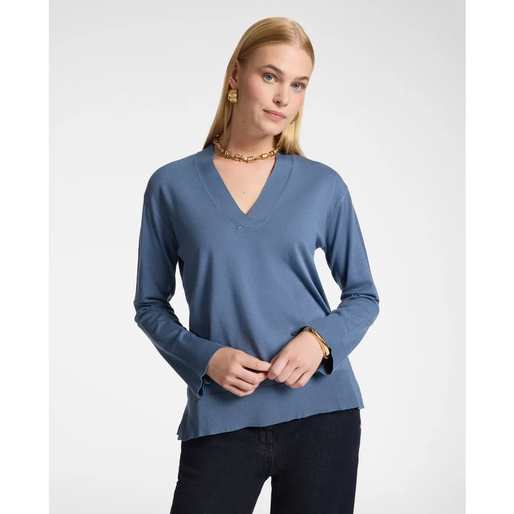 Jersey de mujer de viscosa con escote en v ajuste regular y longitud media - Elena Miró - FashionsVida