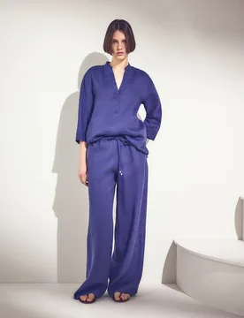 Pantalón ancho liso de mujer lino - Woman El Corte Inglés - FashionsVida