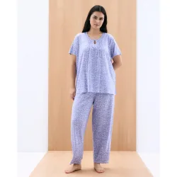 Pijama de mujer largo con manga corta estampado