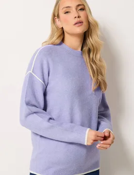 Women's Tipped Detail Knit Jumper in Purple Size: 14-16 - Purple - Size: 14-16 - Long tall sally - FashionsVida