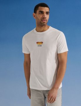 T-shirt in cotone con stampa hot dog - panna