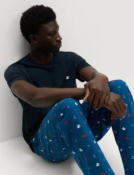Pure Cotton Nautical Print Pyjama Set Navy Mix male - M&S - FashionsVida