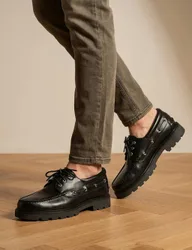 Leather Chunky Lace Up Moccasins Black male