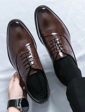 Zapatos formales de hombre vintage marrón para negocios, formal casual con cordones, zapatos Oxford de boda, adecuados para ocasiones de negocios, fi - Shein - FashionsVida