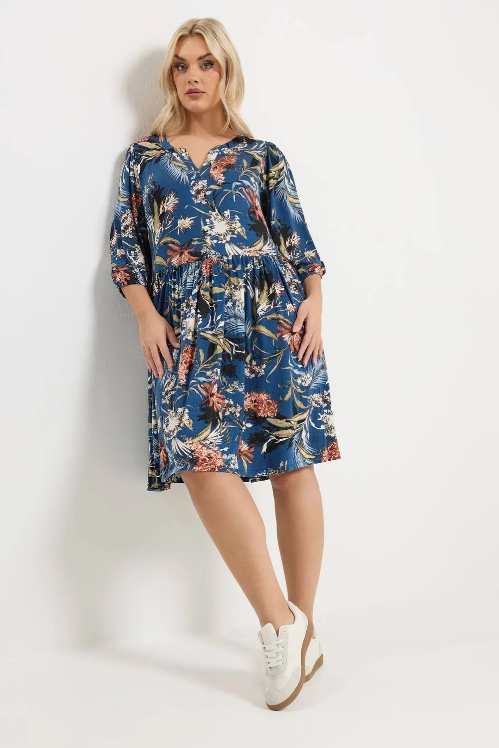 Floral Mini Dress - Blue - Size: 16 - Yours - FashionsVida