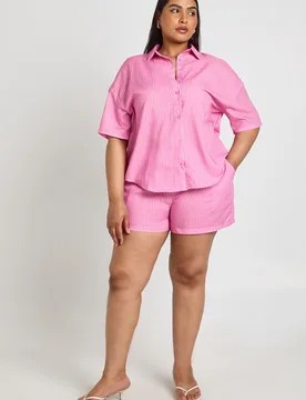 Womens Plus Stripe Elasticated Waist Short - Pink - Size 20 Uk - Boohoo - FashionsVida