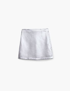 Minifalda metalizada, Mujer, Algodon, Negro, XS