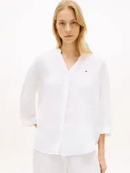 ESS LINEN COLLARLESS SHIRT female