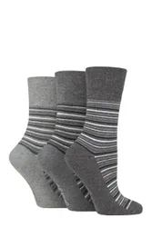Women's 3 Pair Cotton Patterned and Striped Socks Varied Stripe Charcoal / Grey 4-8 Ladies - Grey - Size: Small