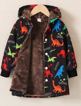 Chico joven Abrigo con capucha con estampado de dinosaurio con forro teddy - Shein - FashionsVida