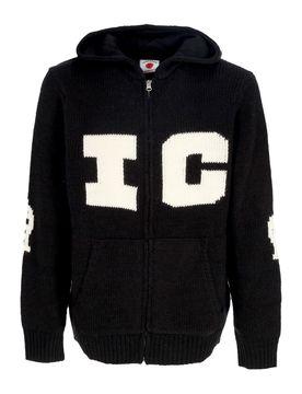 Cardigan Uomo Running Dog Knitted Zip Through Hoodie Black