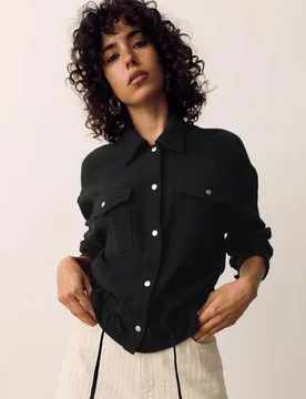 Pure Cotton Double-Cloth Shirt Black female - Per Una - FashionsVida