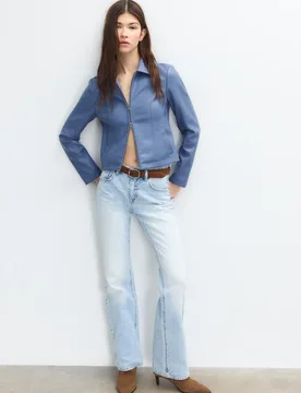 Figurbetonte Kunstlederjacke Mittelblau S - Stradivarius - FashionsVida